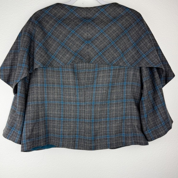 Cabi Womens Plaid Cape Blazer Jacket Teal Blue Gray‎ Size 10 - Picture 4 of 7